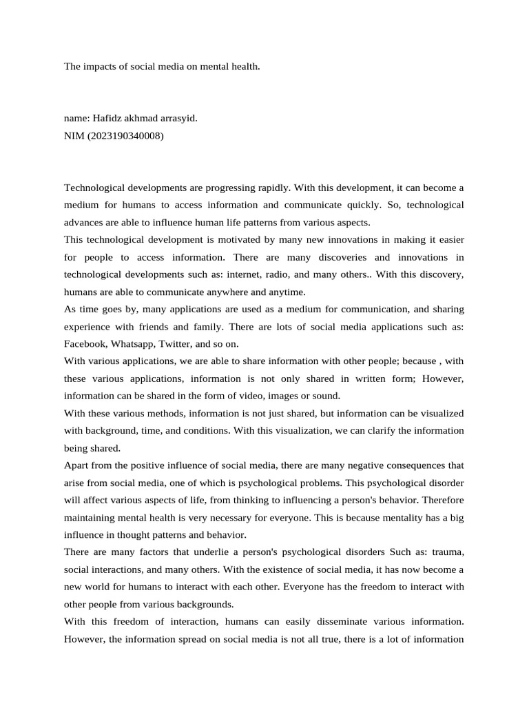 The Impacts of Social Media On Mental Health. | PDF | Social Media ...