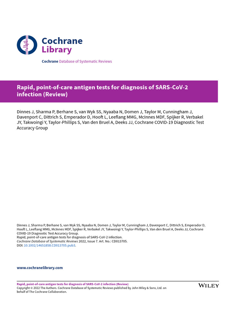 Dinnes, J. Et Al Rapid Point-Of-Care Tests For Diagnosis of SARS-CoV-2 ...