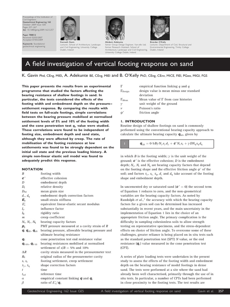 385-A Field Investigation of Vertical Footing Response On Sand | PDF ...