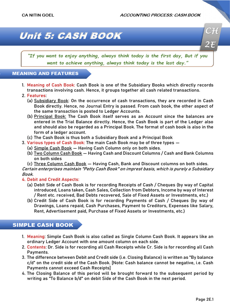 2 Unit 5 Cash Book | PDF | Debits And Credits | Banks