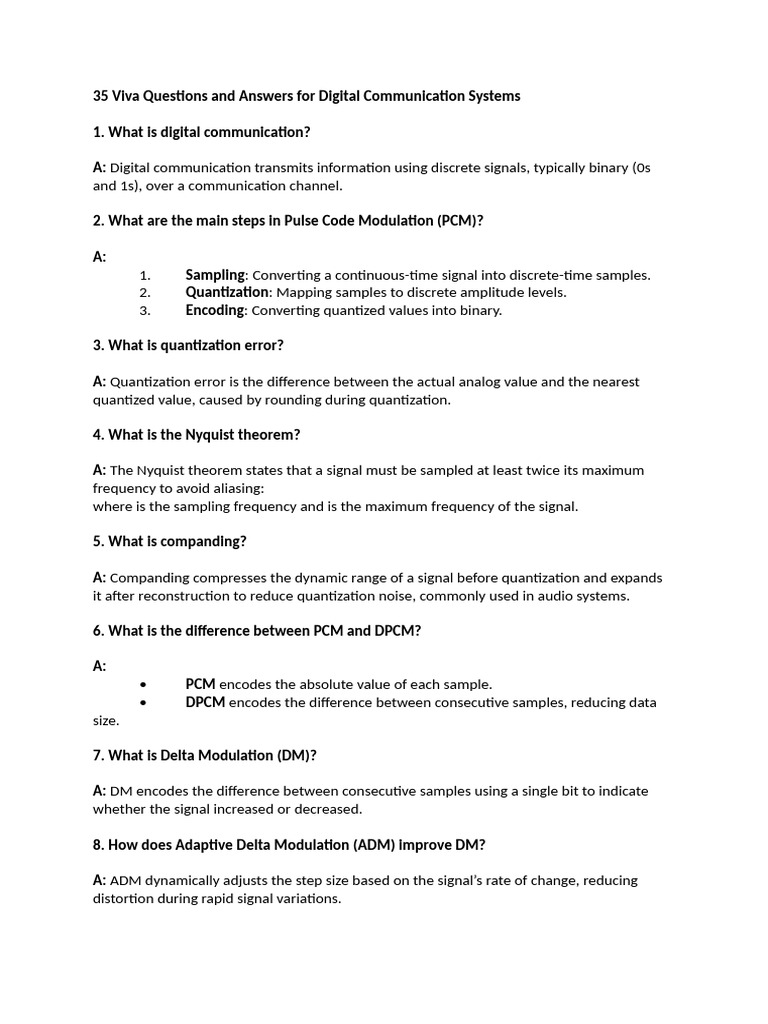 35 Viva Questions and Answers For Digital Communication Systems | PDF ...