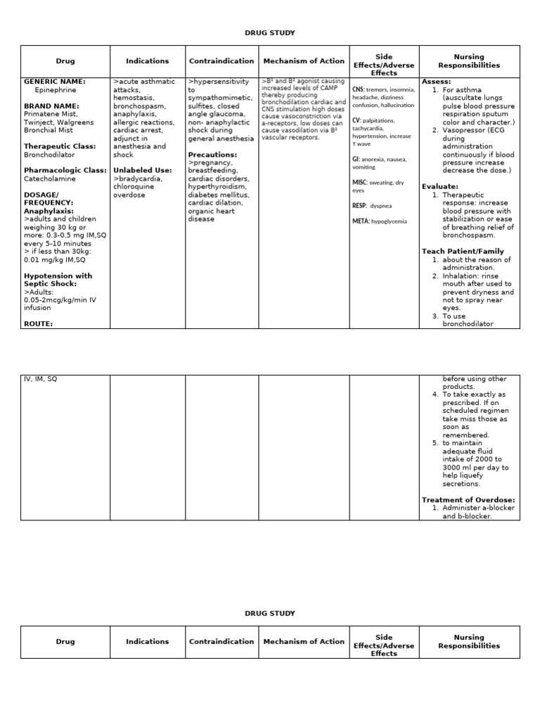 Epinephrine, Atropine, Nicardipine Guide | PDF | Causes Of Death ...
