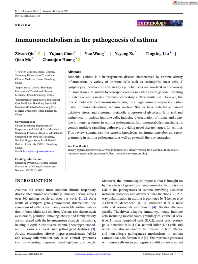 Immunology - 2023 - Qin - Immunometabolism in The Pathogenesis of ...