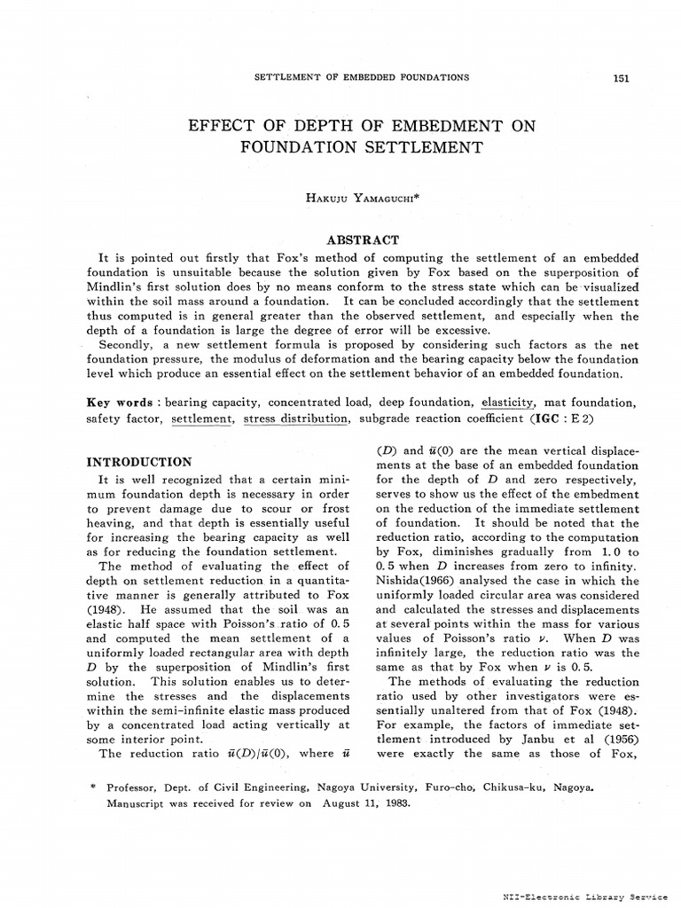 526-Effect of Depth of Embedment On Foundation Settlement | PDF