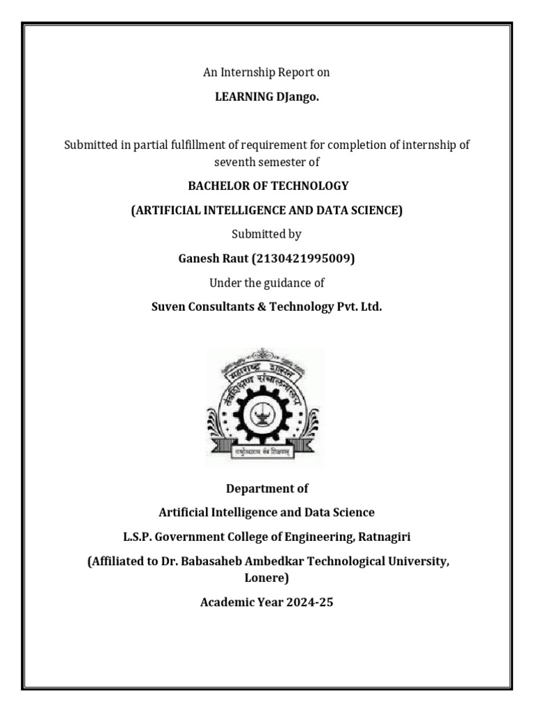 Internship Report on Learning Django | PDF