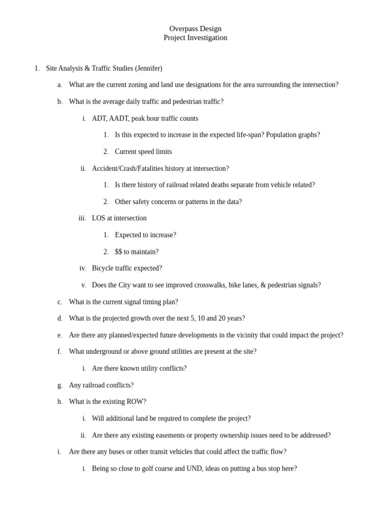 Overpass Design Project Investigation Guide | PDF | Traffic ...