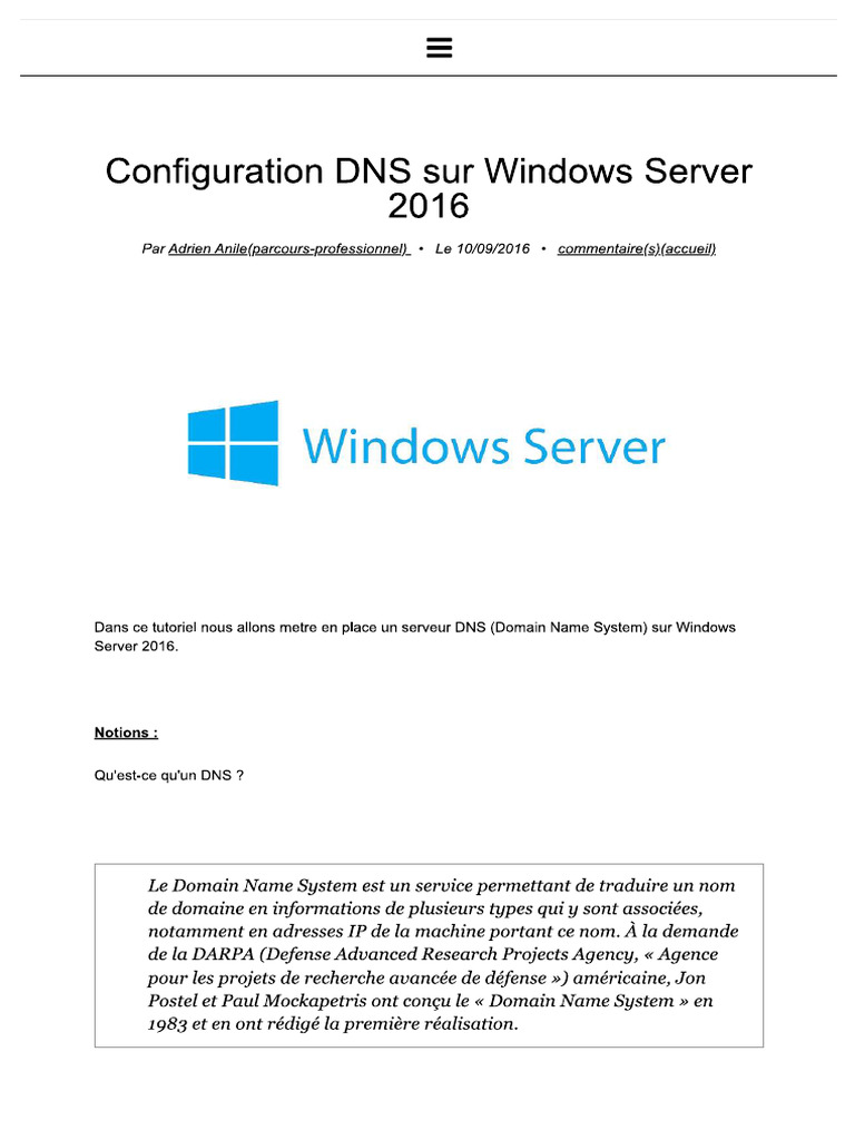 Configuration DNS Sur Windows Server 2016 | PDF