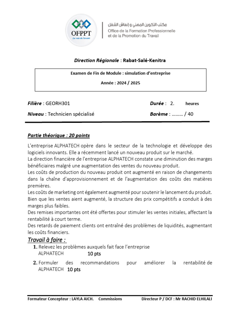 Problèmes et solutions pour ALPHATECH | PDF