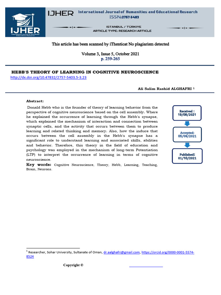 Hebbs Theory of Learning in Cognitive Neuroscience20211015033222 | PDF