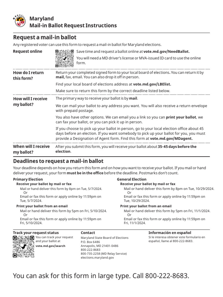 Maryland Mail-in Ballot Request Deadlines | PDF | Postal Voting | Mail