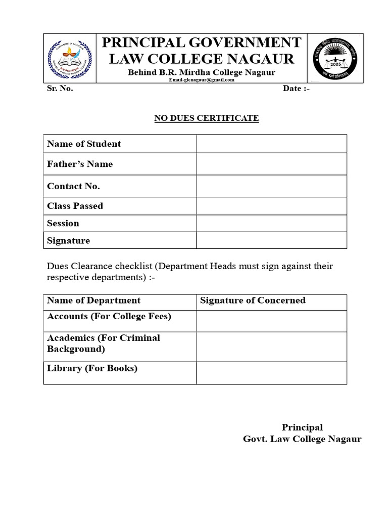 No Dues Certificate Salary