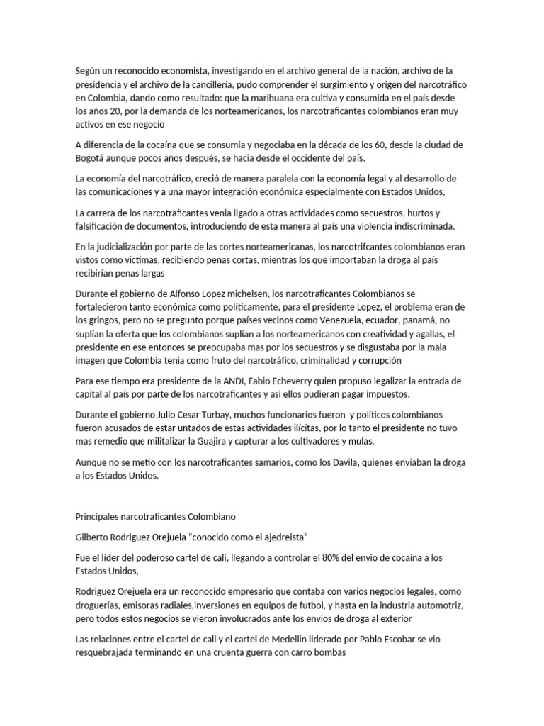 Narcotrafico en Colombia | PDF | Colombia | Comercio ilegal de drogas