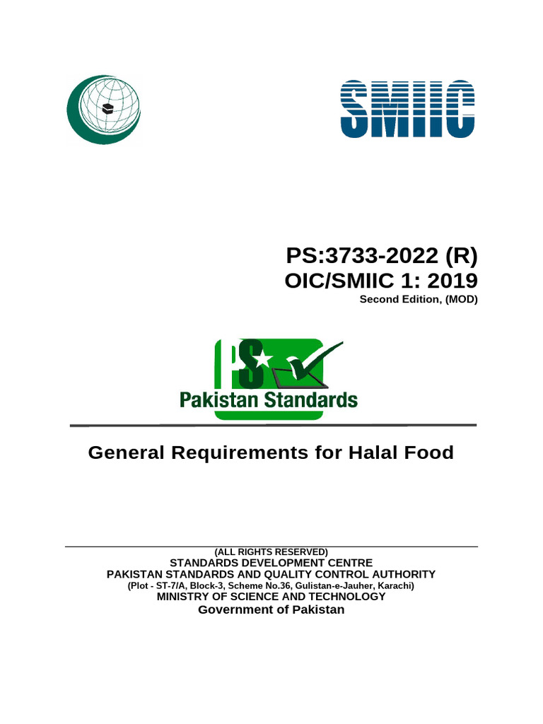 PS 3733-2022: Halal Food Standards | PDF | Animal Slaughter | Foods