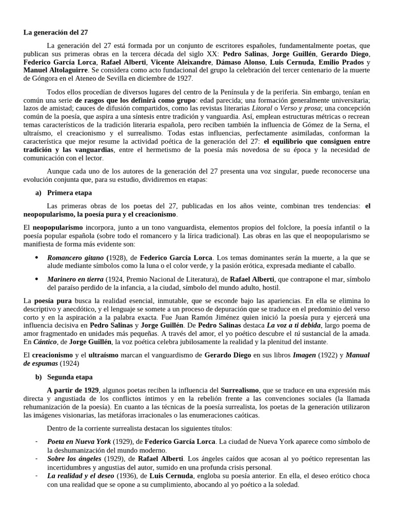Poetas y teatro de la Generación del 27 | PDF | Federico García Lorca ...