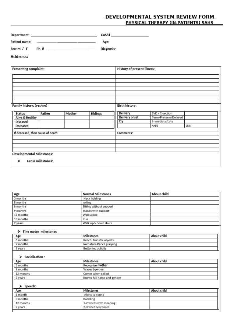 Developmental System Review Form | PDF | Clinical Medicine | Medical ...