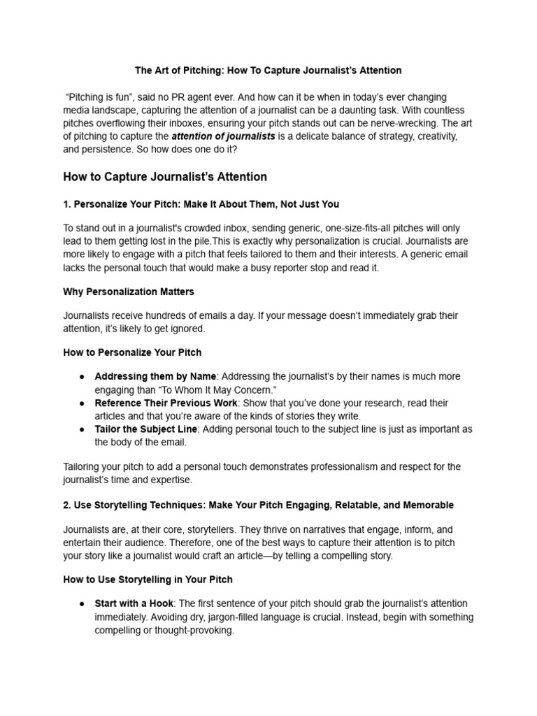 The Art of Pitching - How To Capture Journalist's Attention | PDF ...