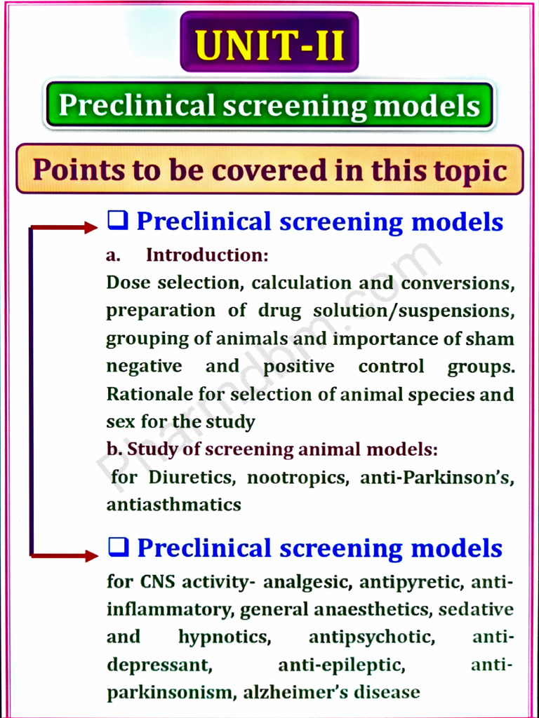 Pharmacological Screening Methods Unit 2 | PDF