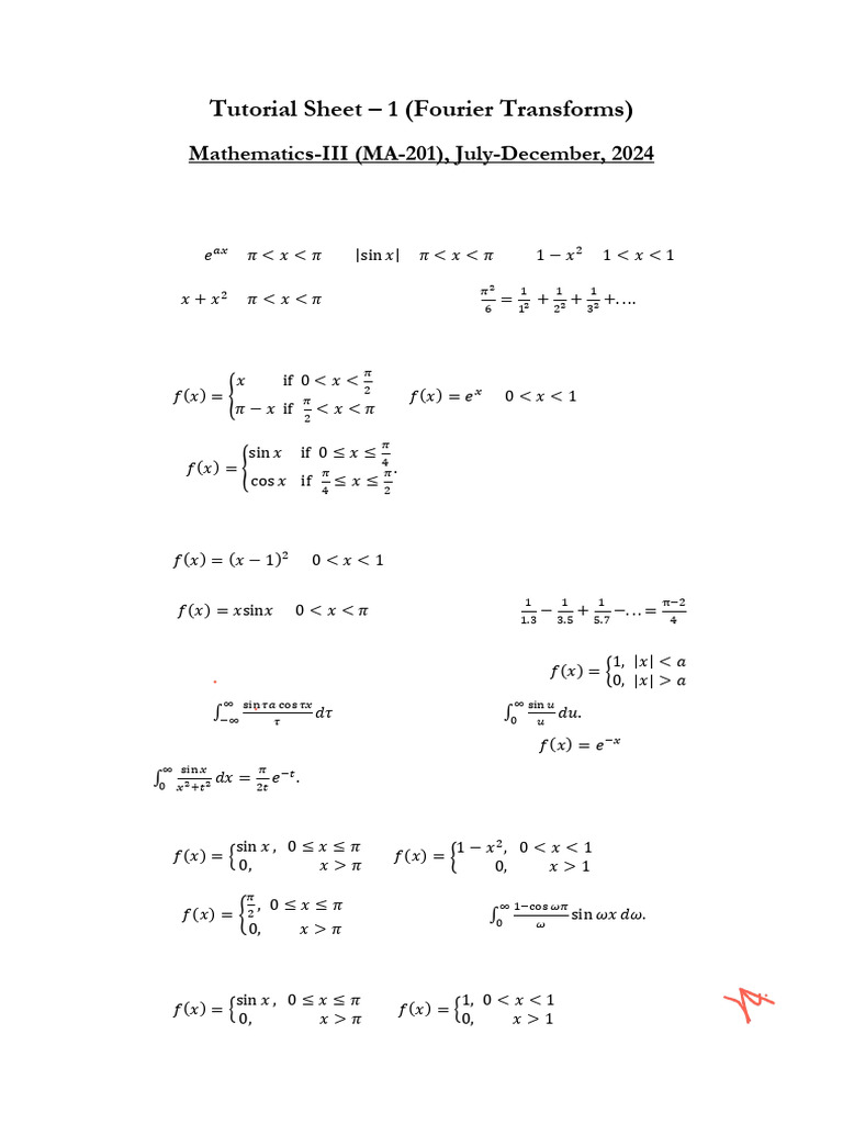Fourier Transforms Tutorial Sheet | PDF