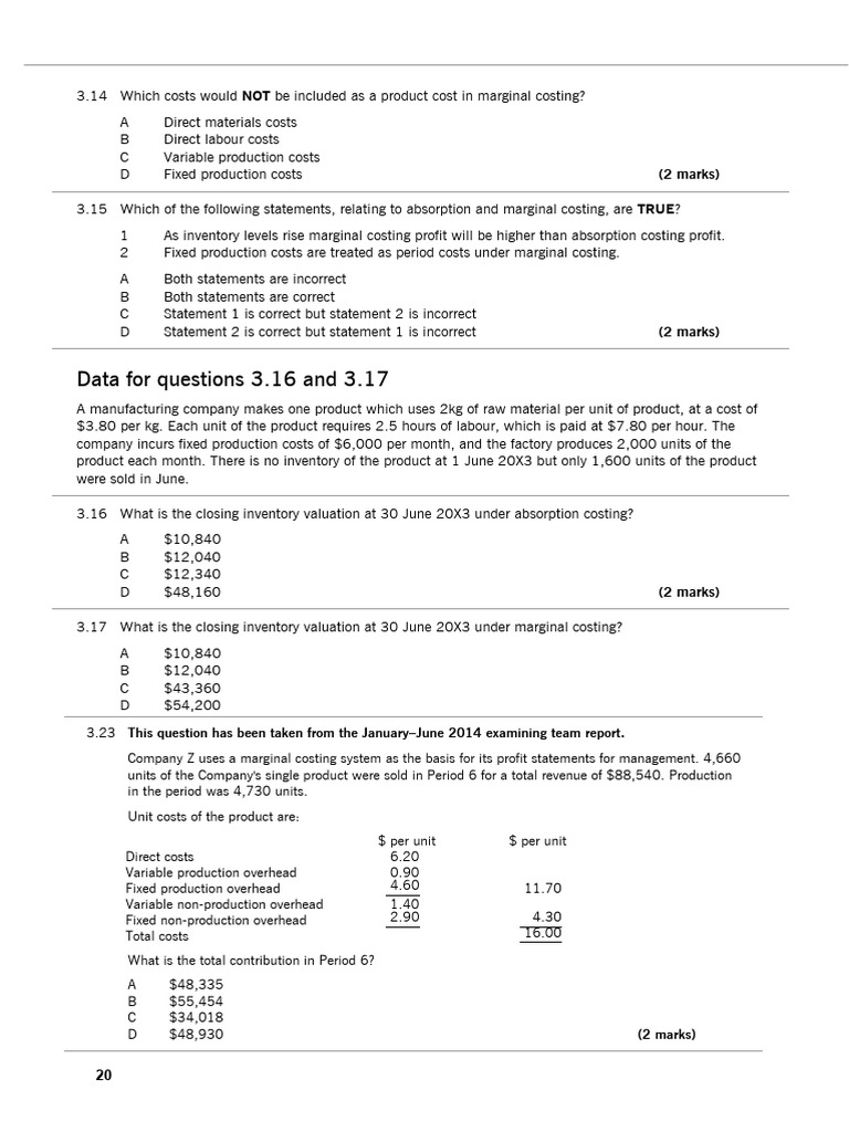 8-MA1-Marginal Costing Test | PDF | Cost Of Goods Sold | Inventory
