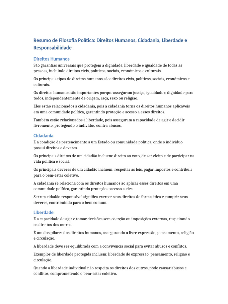 Filosofia Politica Resumo | PDF | Liberdade | Cidadania