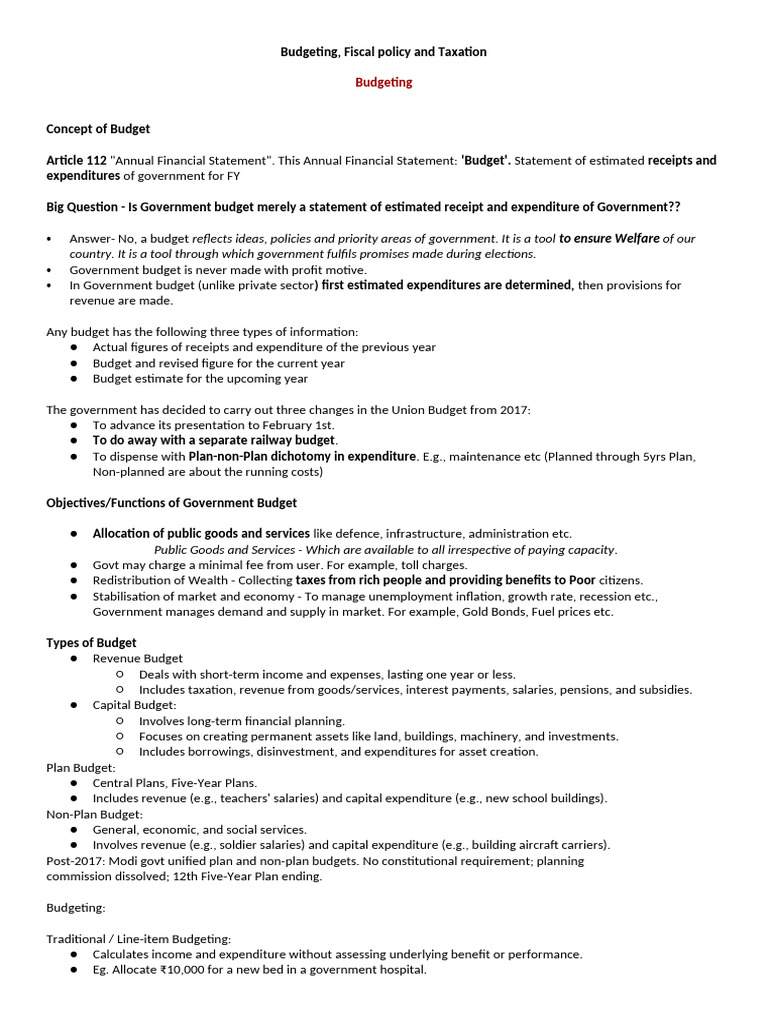 Budgeting, Fiscal Policy and Taxation | PDF | Government Budget Balance ...