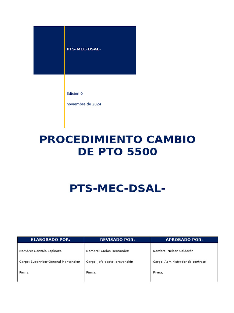 Pts Mec Dsal Cambio Pto 5500 | PDF | Seguridad y salud ocupacional ...