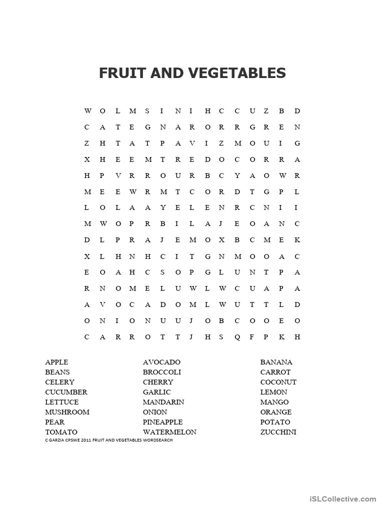 Fruit and Vegetable Word Search PDF Fruit and Vegetable Word Search PDF