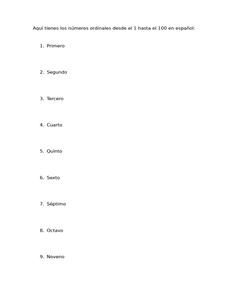 Aquí Tienes Los Números Ordinales Desde El 1 Hasta El 100 en Español | PDF