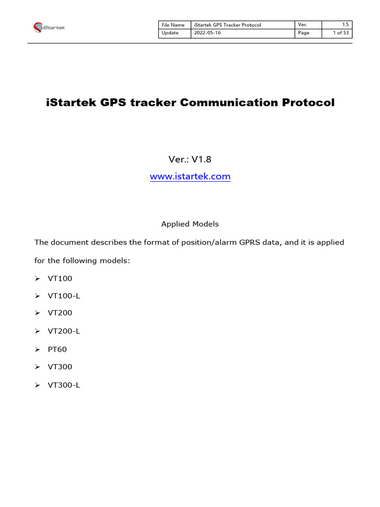 Istartek GPS Tracker Communication Protocol V1.8 | PDF | General Packet ...