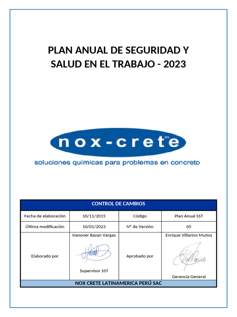 Plan Anual de Seguridad y Salud 2023 | PDF | Riesgo | Presupuesto