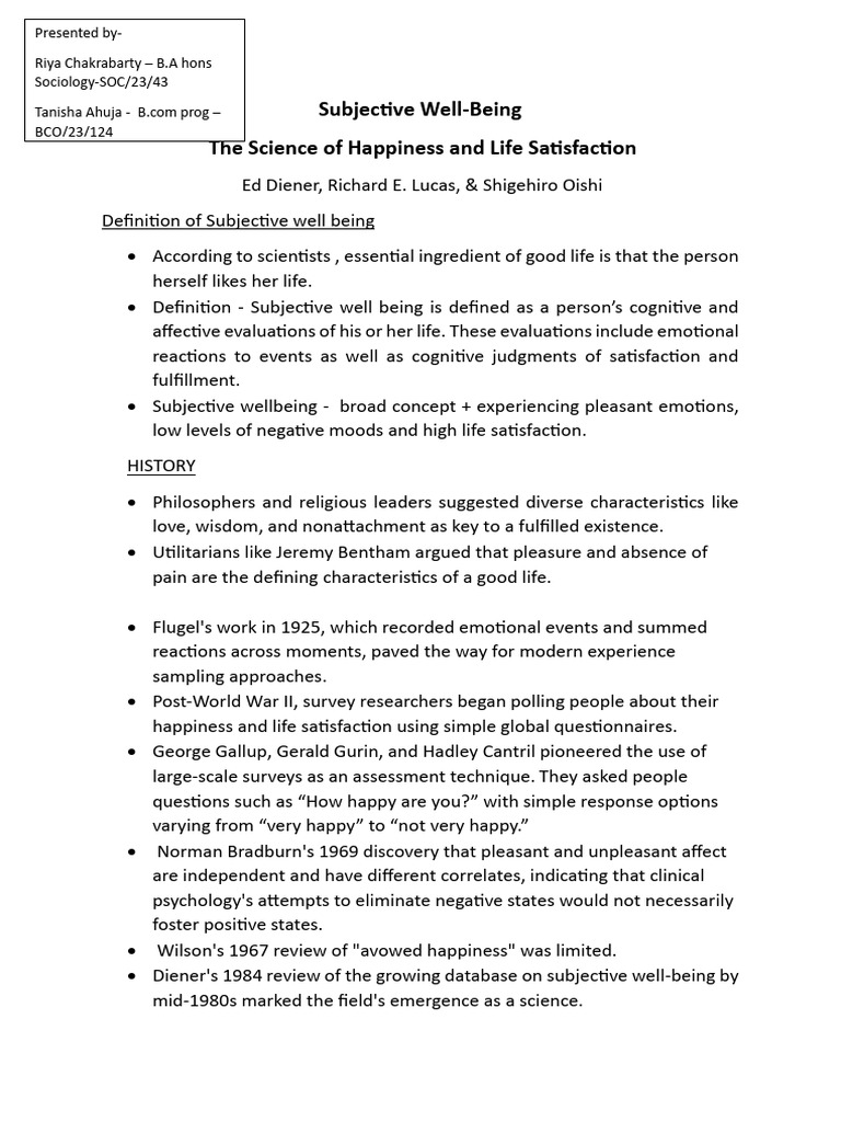 Subjective - Wellbeing - VAC - Notes - Riya and Tanisha | PDF ...