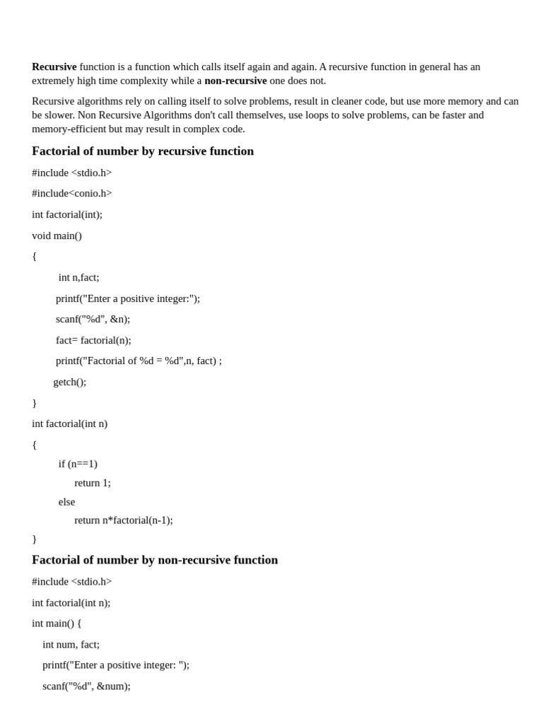 Recurssion and Non-Recurssion | PDF | Applied Mathematics | Theoretical ...
