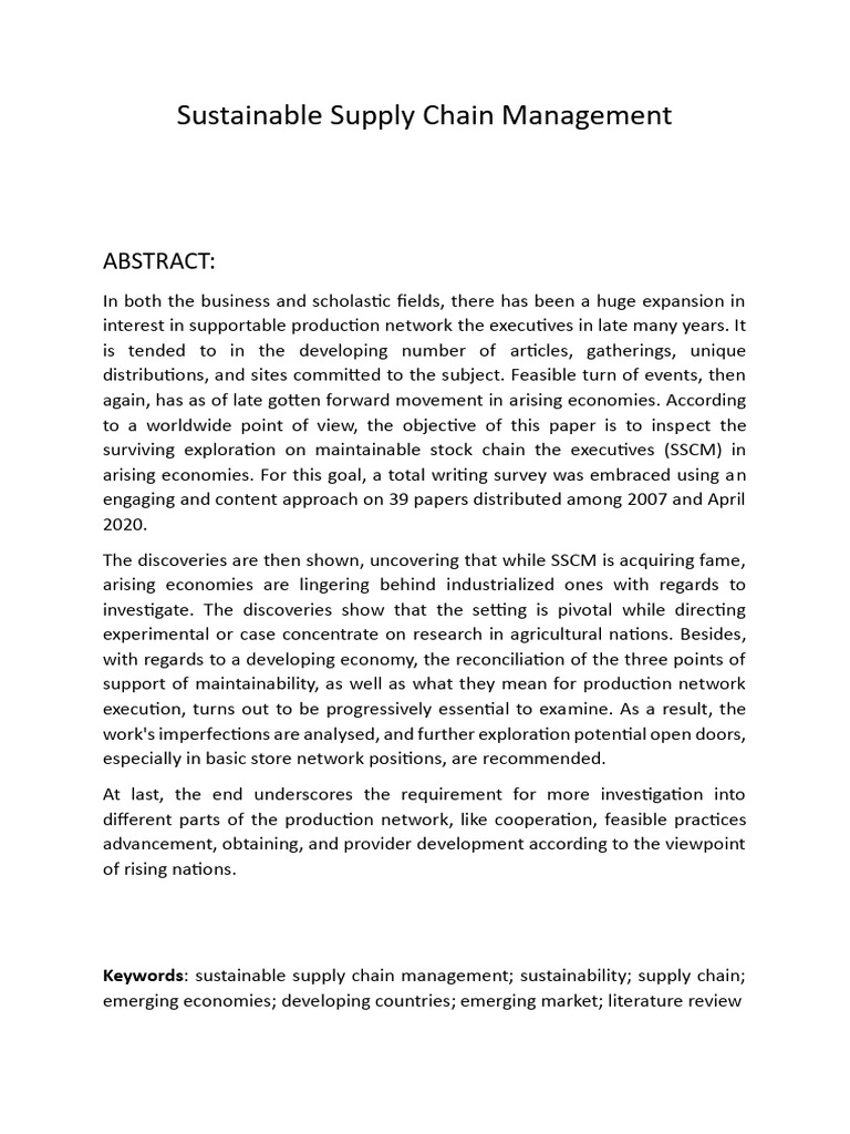 Sustainable Supply Chain in Emerging Economies | PDF | Sustainability ...