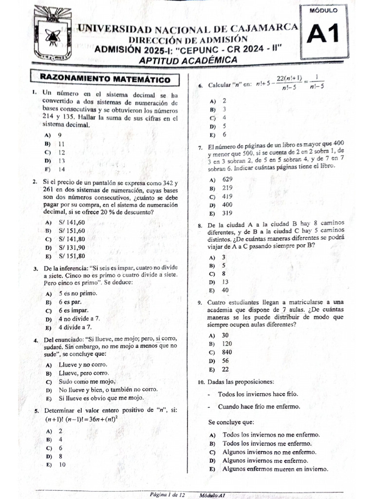 1.módulo A1 - 2do Examen Cepunc 2024 - Ii | PDF