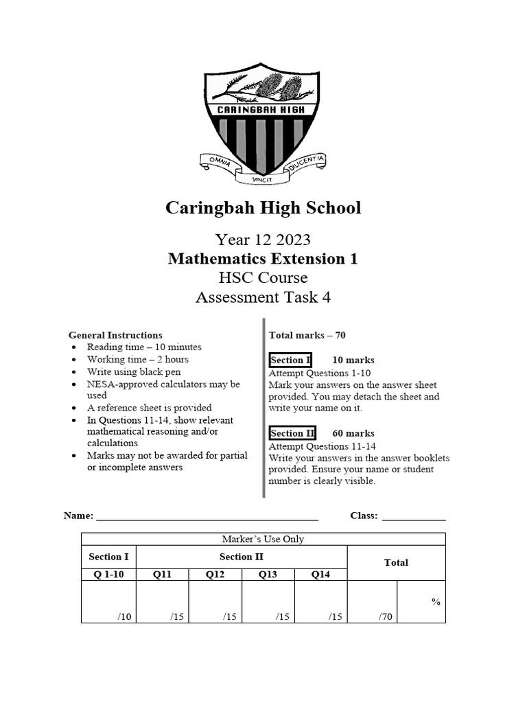 2023 HSC Math Extension 1 Task 4 | PDF | Equations | Mathematics