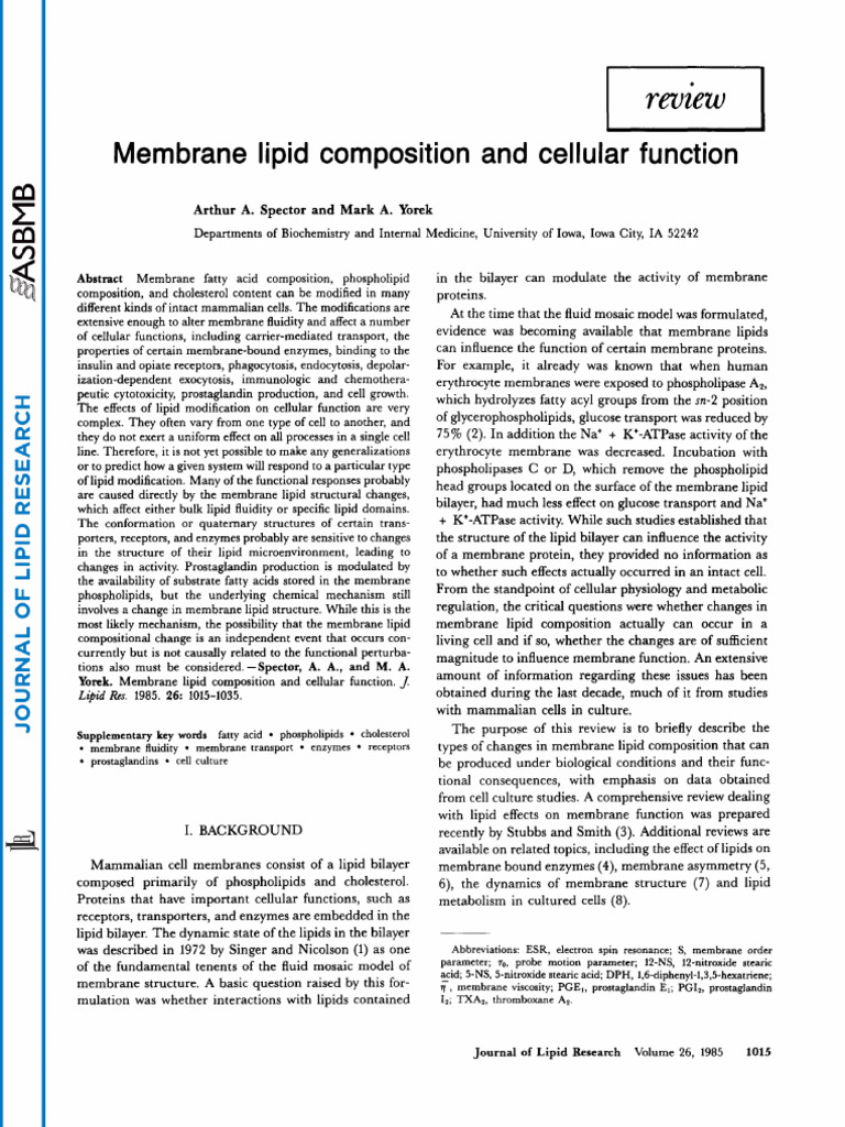 Membrane Lipid Impact on Cell Function | PDF | Cell Membrane | Lipid