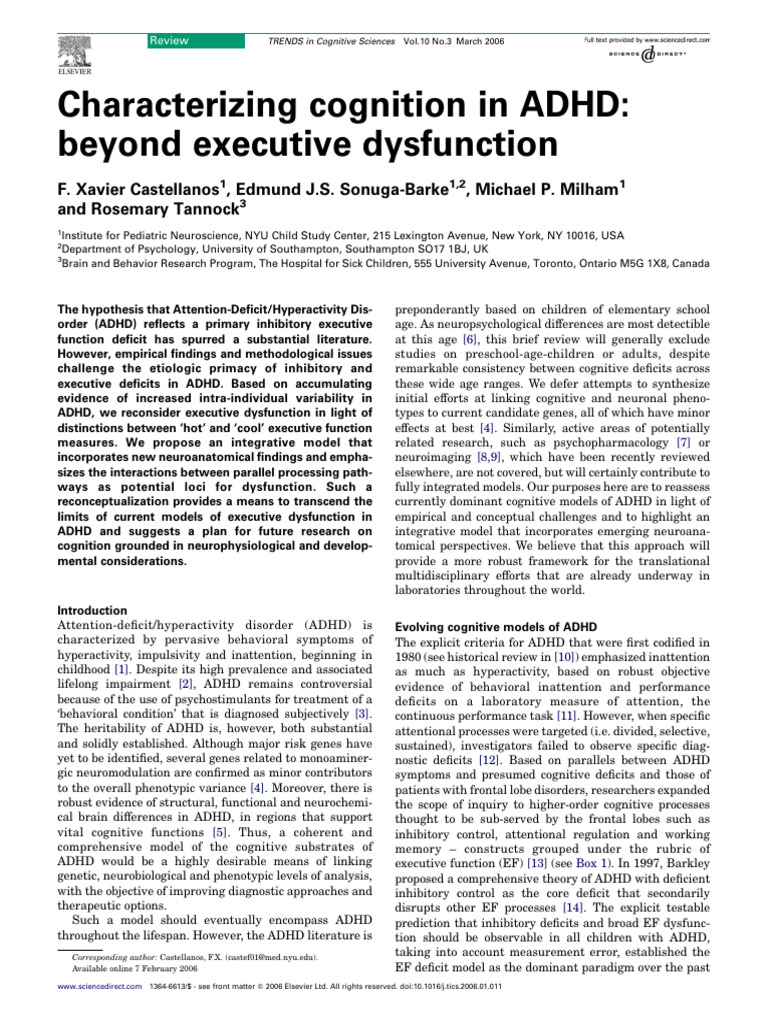 ADHD Cognition: Beyond Executive Dysfunction | PDF | Striatum ...