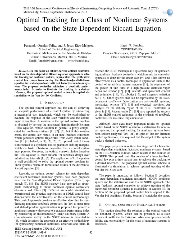 Optimal Tracking for Nonlinear Systems | PDF | Control Theory | Optimal ...
