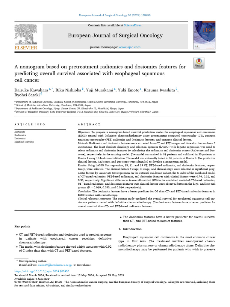 Nomogram for ESCC Survival Prediction | PDF | Positron Emission ...