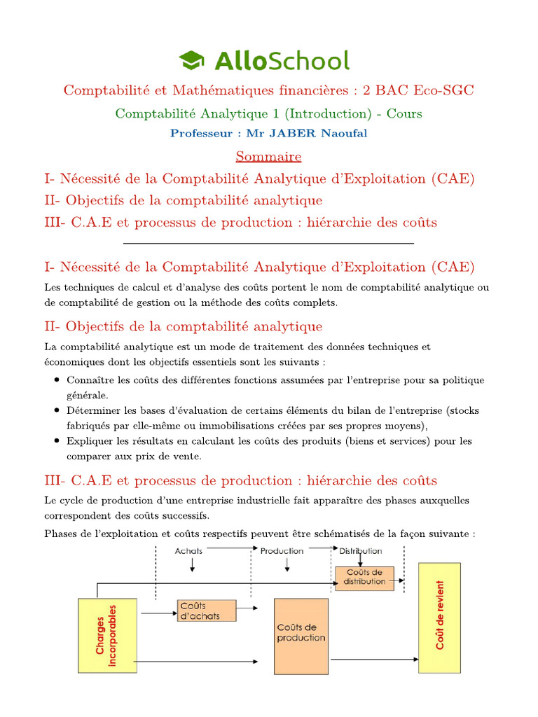 Comptabilite Analytique 1 Introduction Cours | PDF
