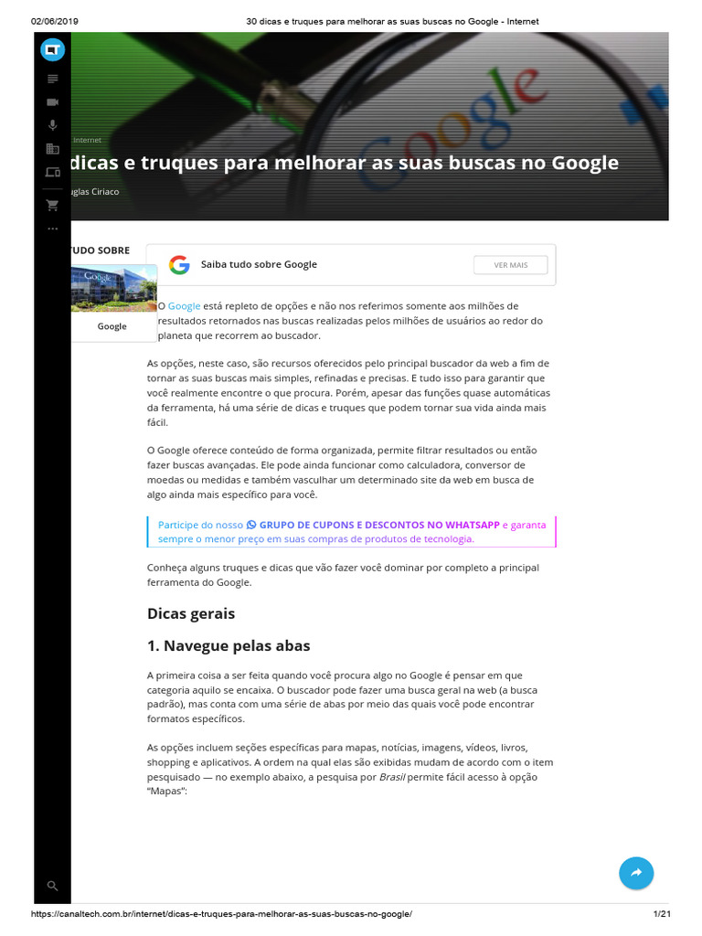 Dicas para Melhorar Buscas no Google | PDF | Rede mundial de ...