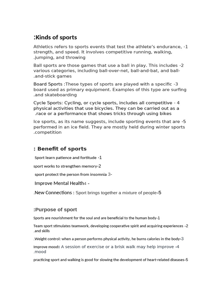 Types and Benefits of Sports Explained | PDF