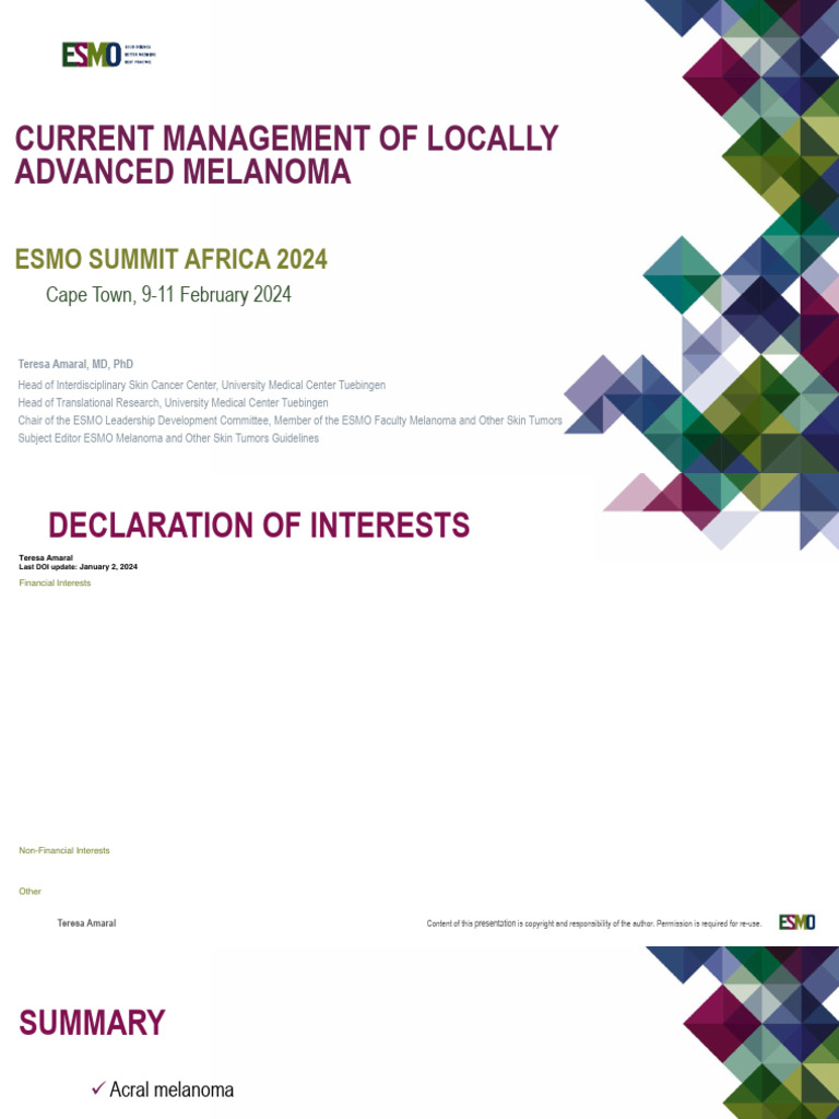 2024 ESMO Summit Africa Best Practice Localised Melanoma TA | PDF ...