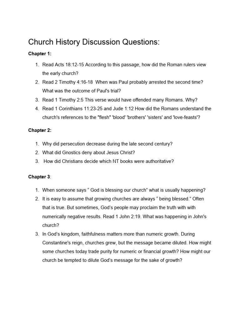 4.church History Discussion Questions | PDF | Christian Church | Paul ...