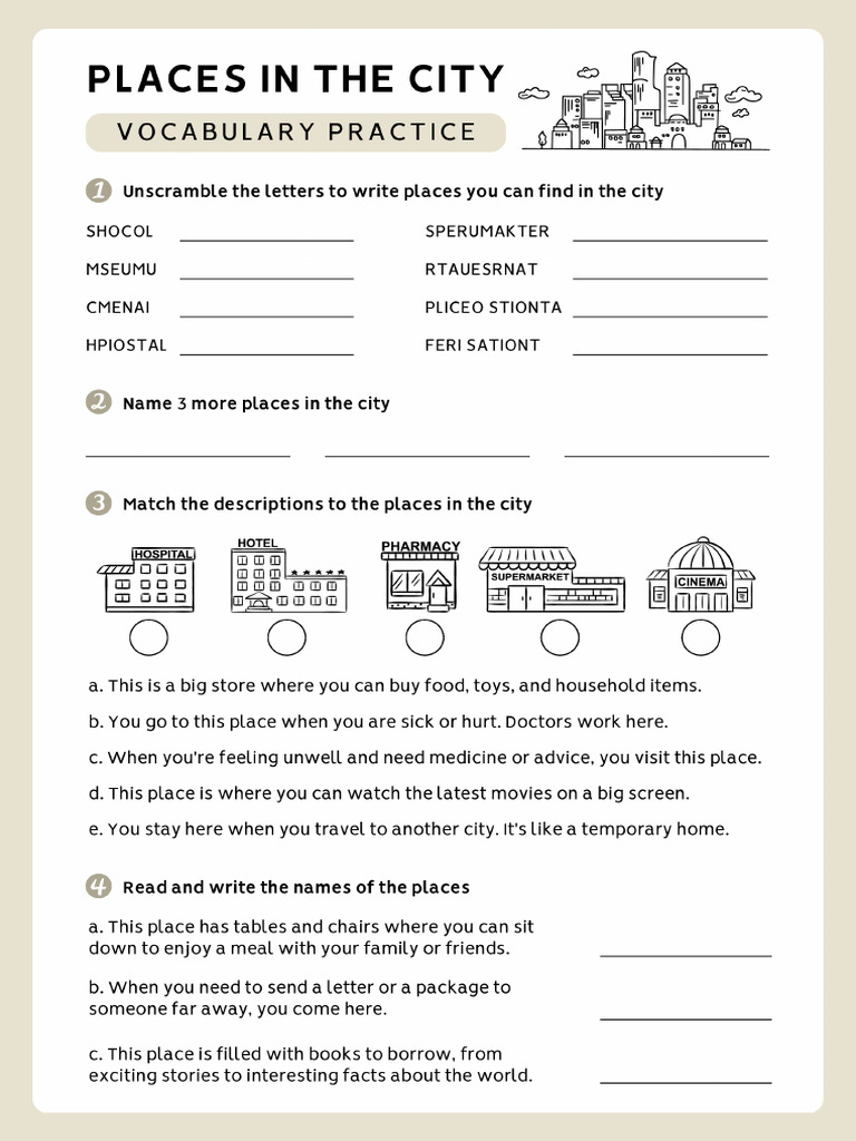 Places in The City Vocabulary Practice Printable and Digital Worksheet ...