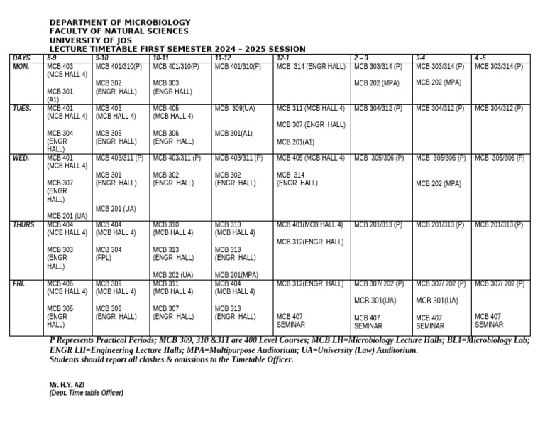 1st Semester 2024 2025 Session Lecture Timetable - 095007 | PDF