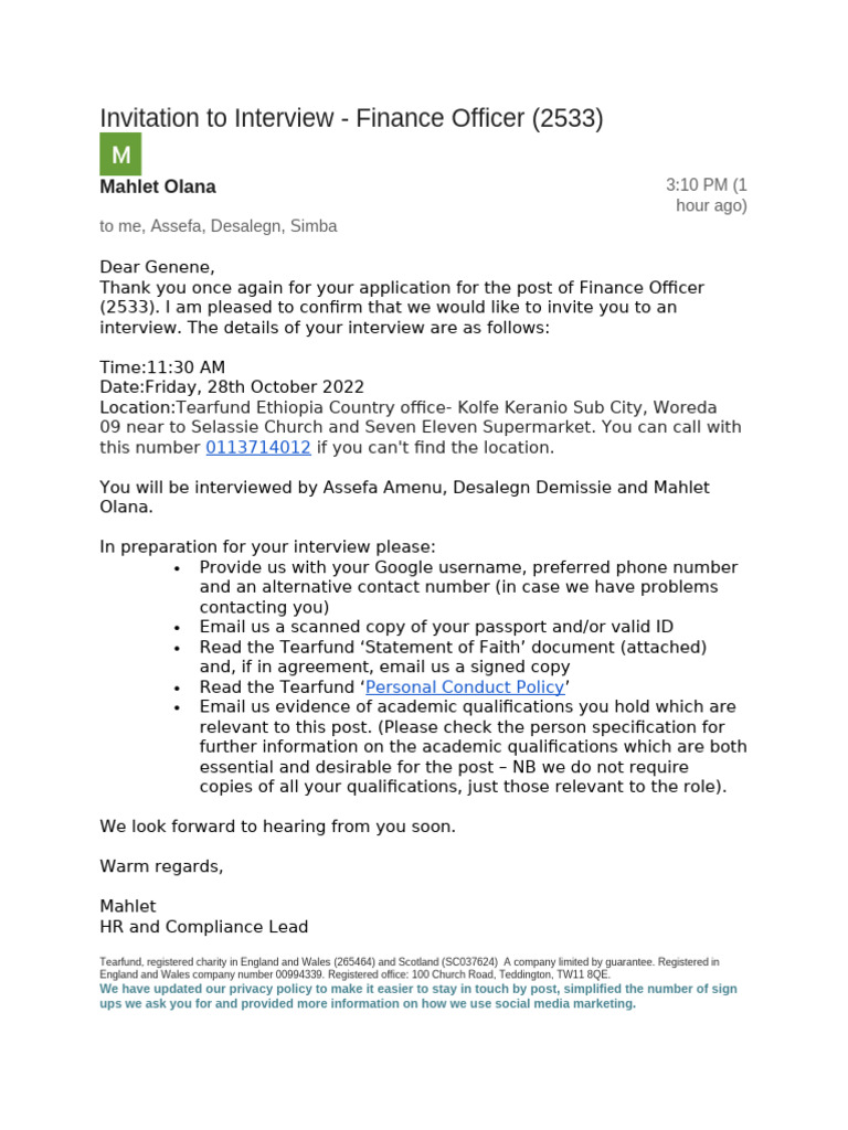 Invitation To Interview | PDF