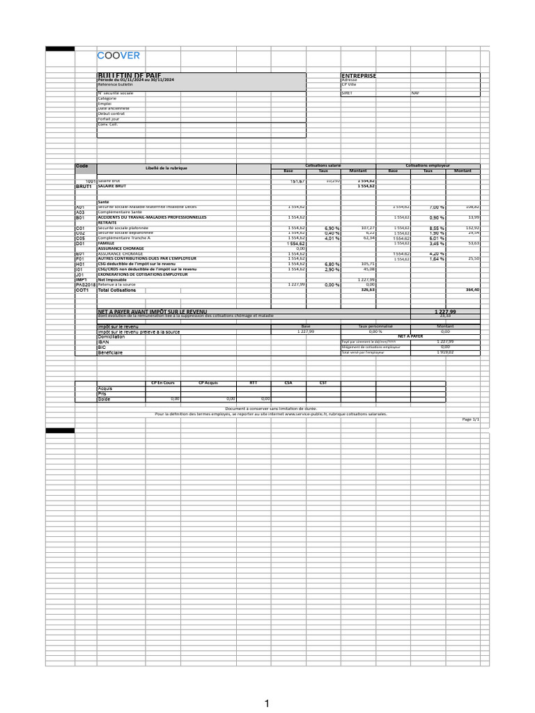 Bulletin de paie novembre 2024 | PDF | Impôt sur le revenu | Bulletin ...