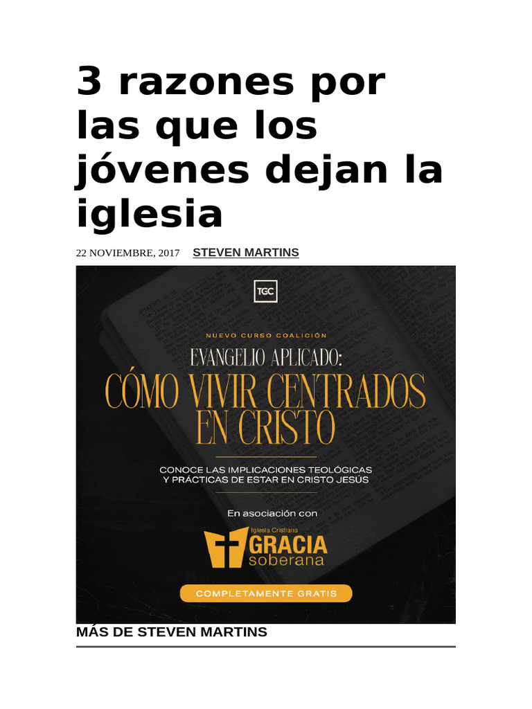 Razones por las que jóvenes dejan la iglesia | PDF | Iglesia cristiana ...