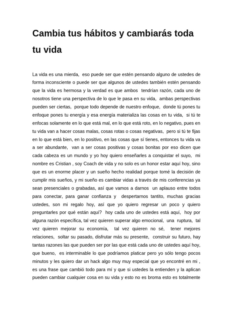 Cambia Tus Hábitos y Cambiarás Toda Tu Vida | PDF | Autoestima | Amor